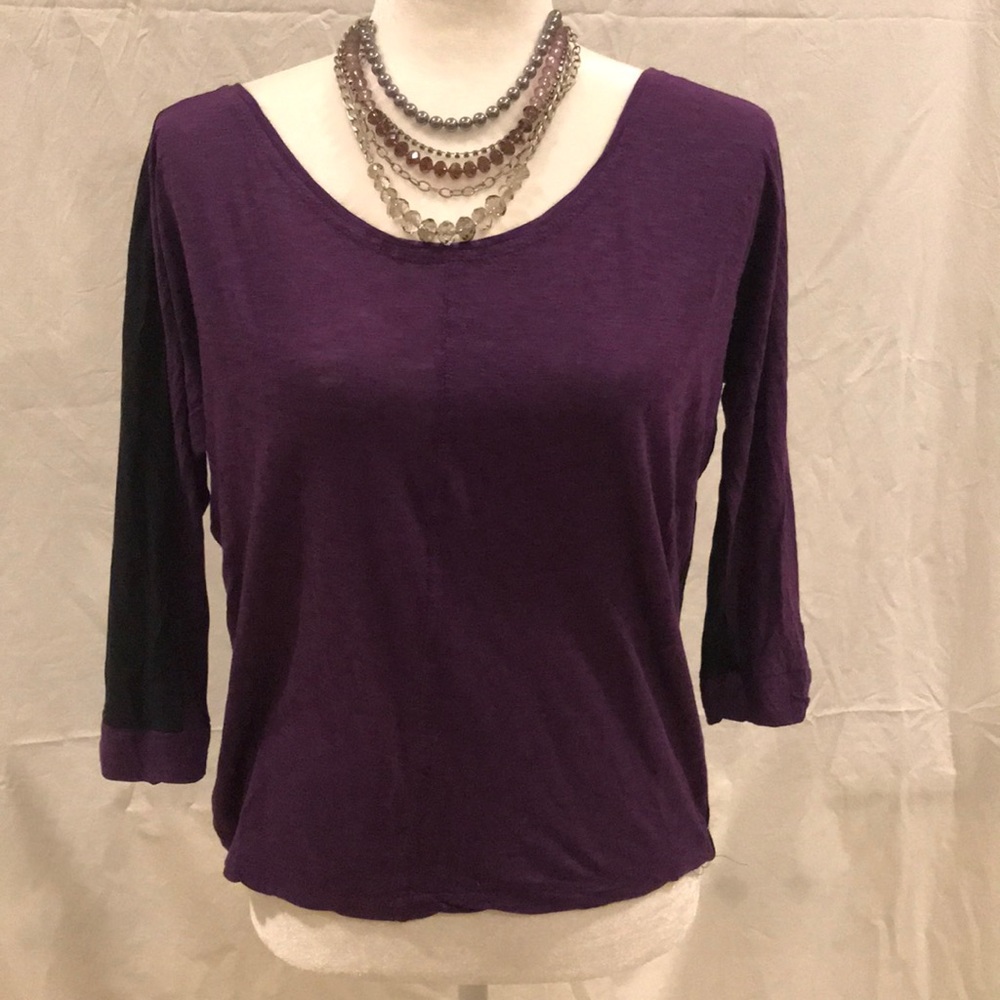 LOFT two color shirt and beaded necklace